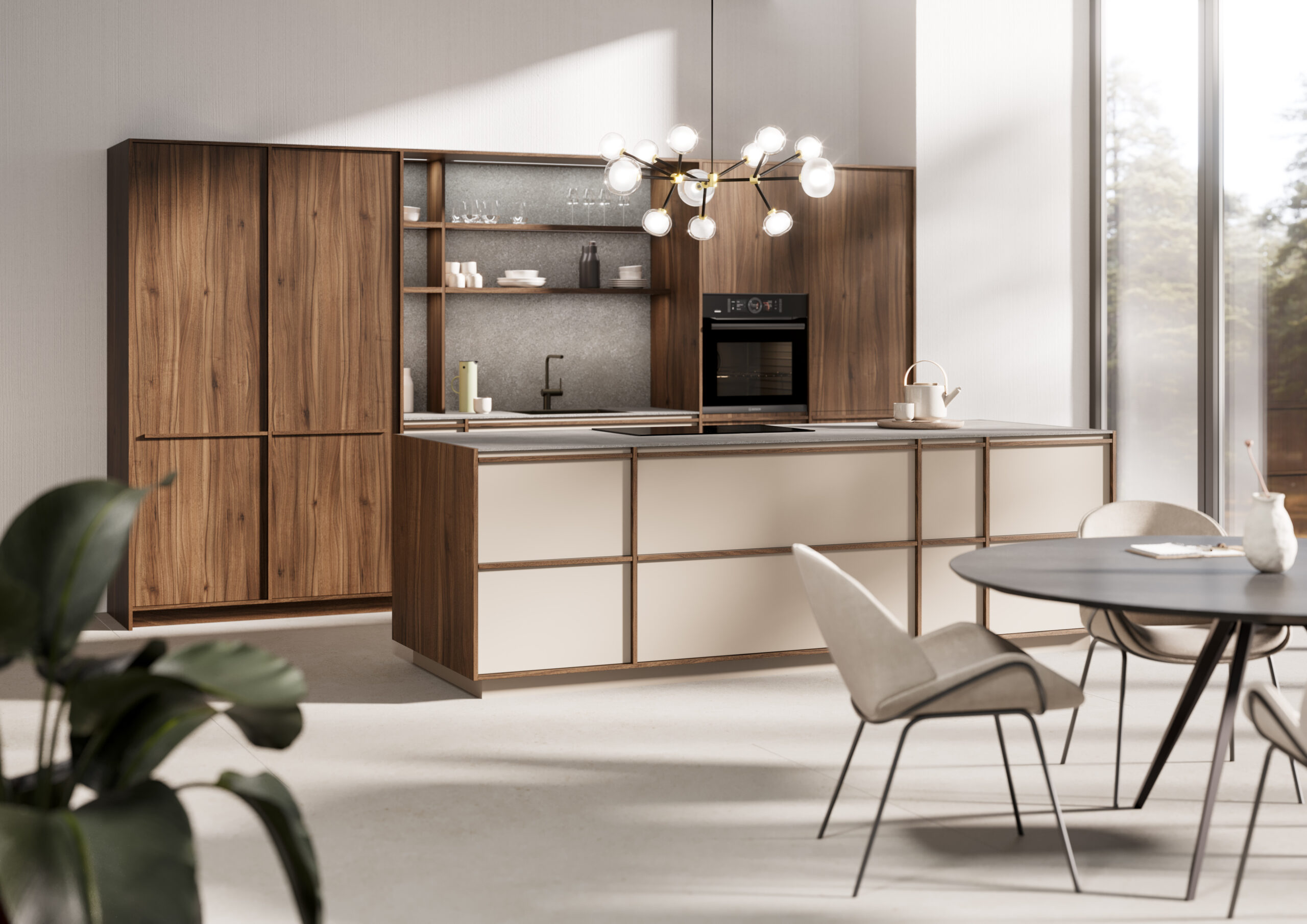 japandi keuken met houten fronten en minimalistisch design